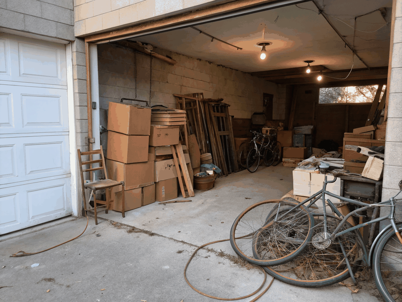 Cluttered garage space before junk removal service