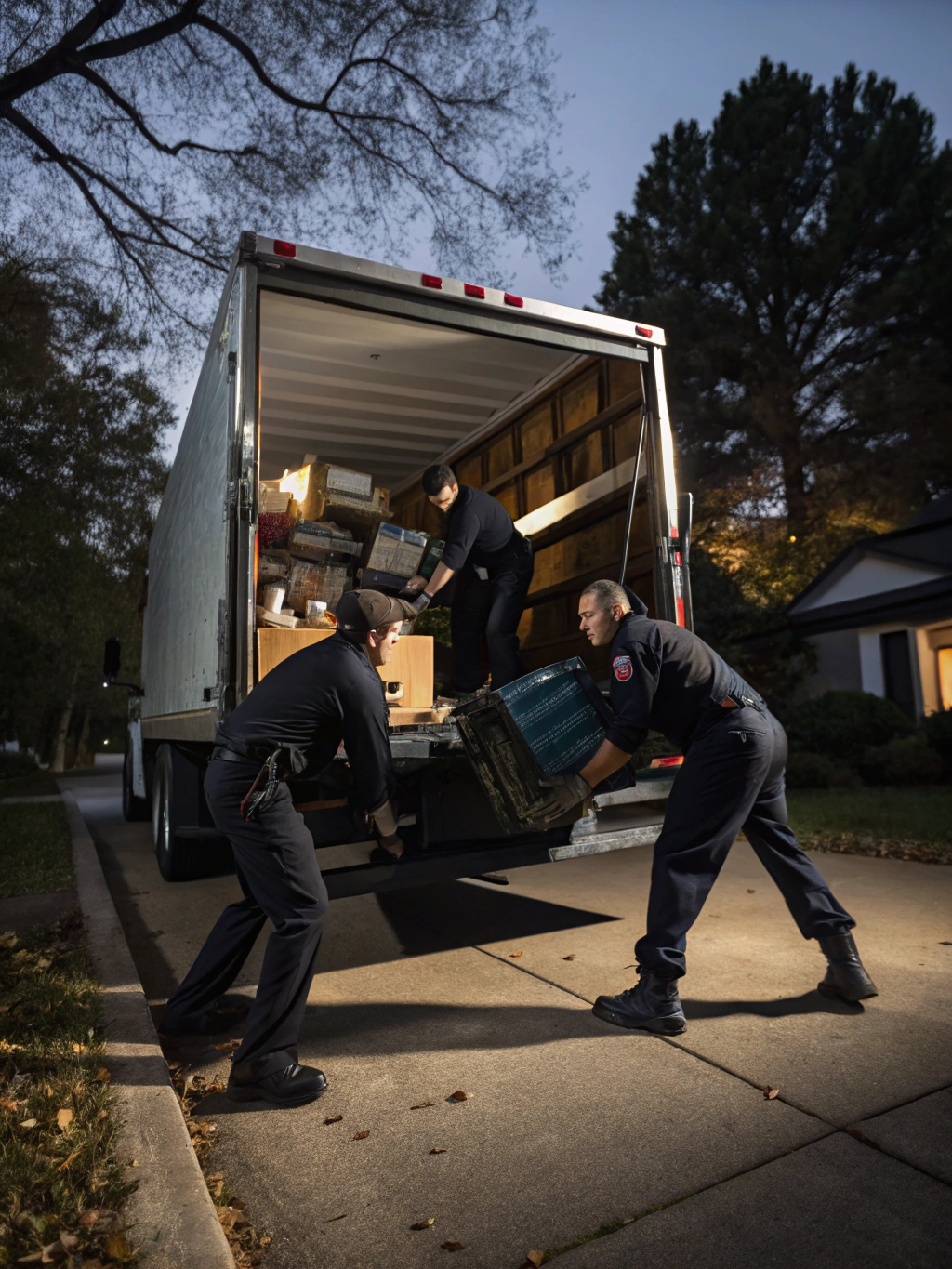 Professional junk removal team loading a truck