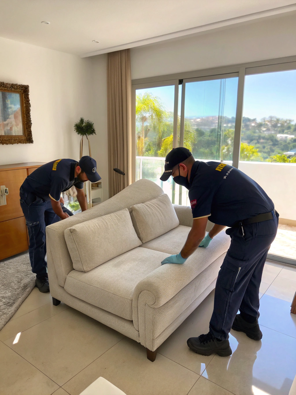 Professional team clearing out a residential living space