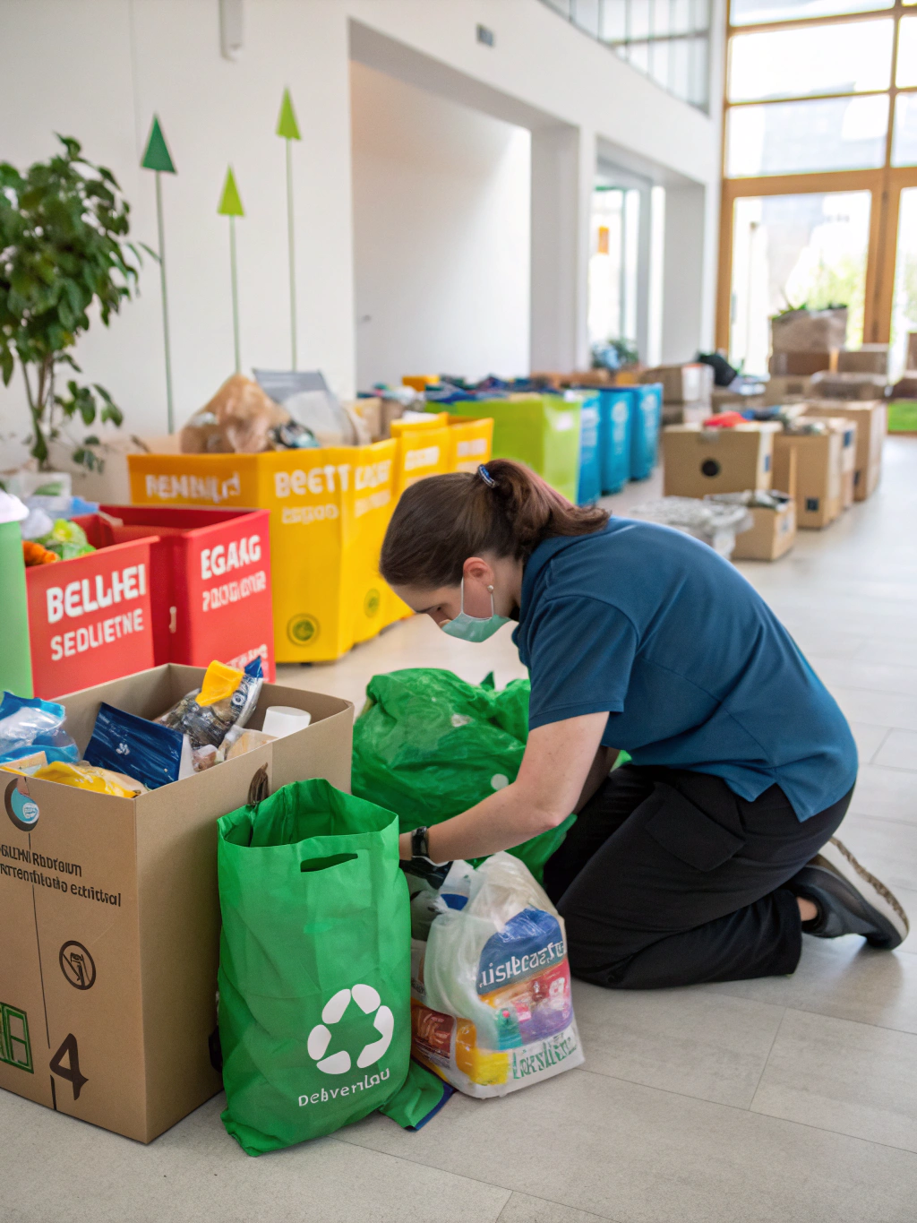 Team member sorting items for recycling